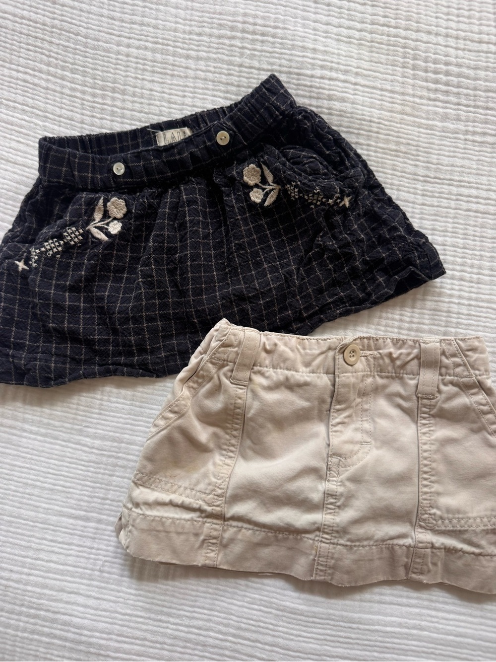 Rylee + Cru Black Plaid Embroidered Skirt & Cream Khaki Skirt Duo